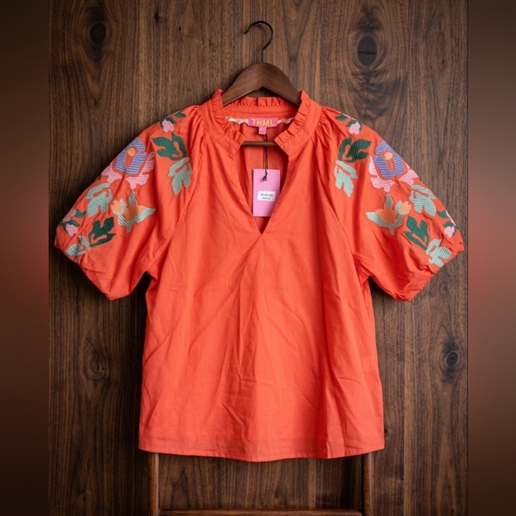 THML Tops - THML Elian Orange Floral Embroidered Blouse~Size Medium~NWT